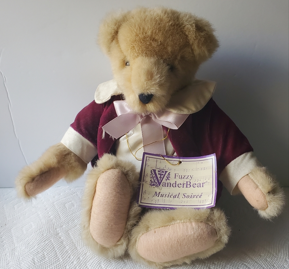 FUZZY VANDERBEAR plush TEDDY BEAR purple velvet outfit MUSICAL SOIREE COLLECTION